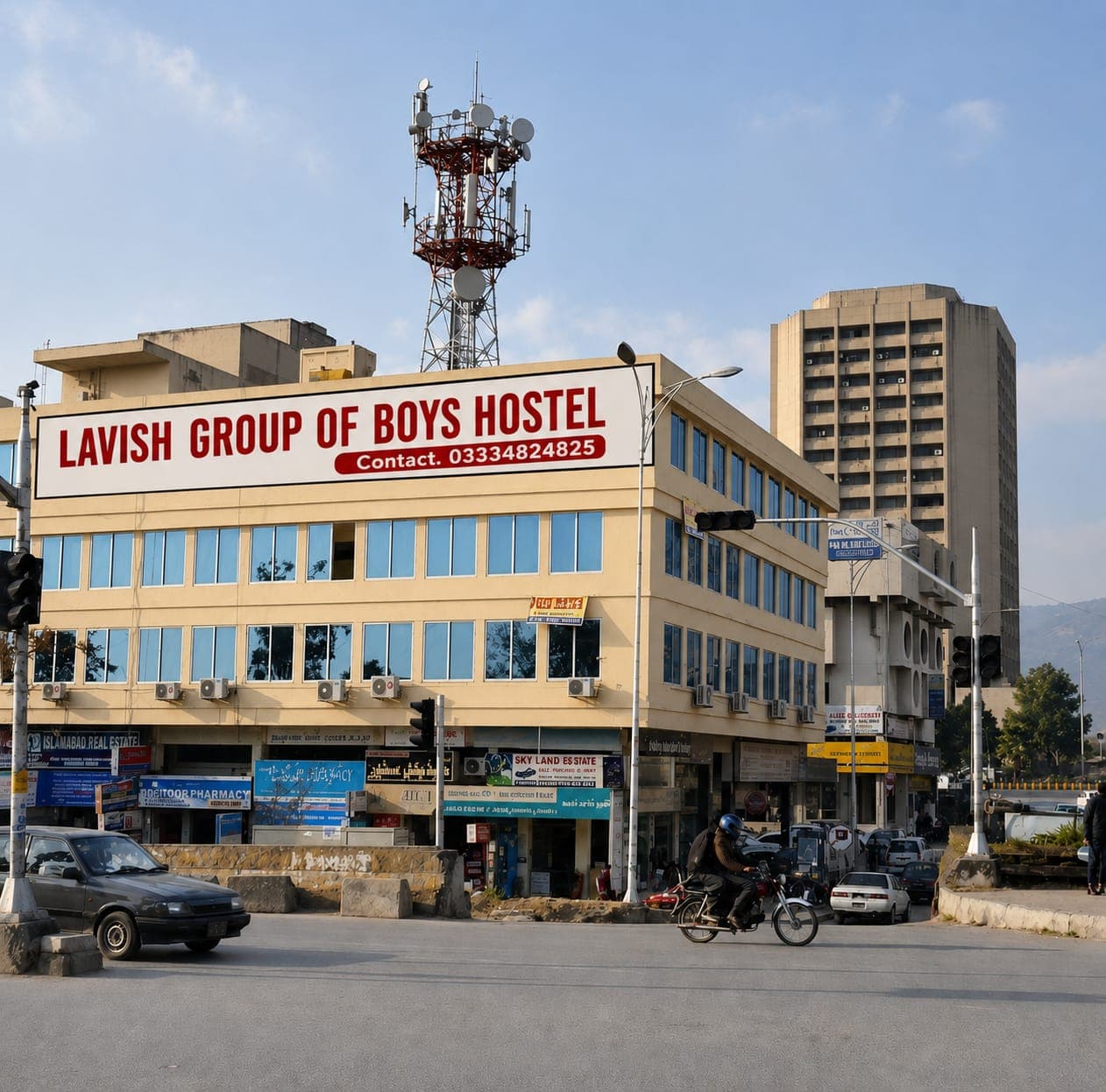 Lavish Group boys hostel building exterior with balconies
