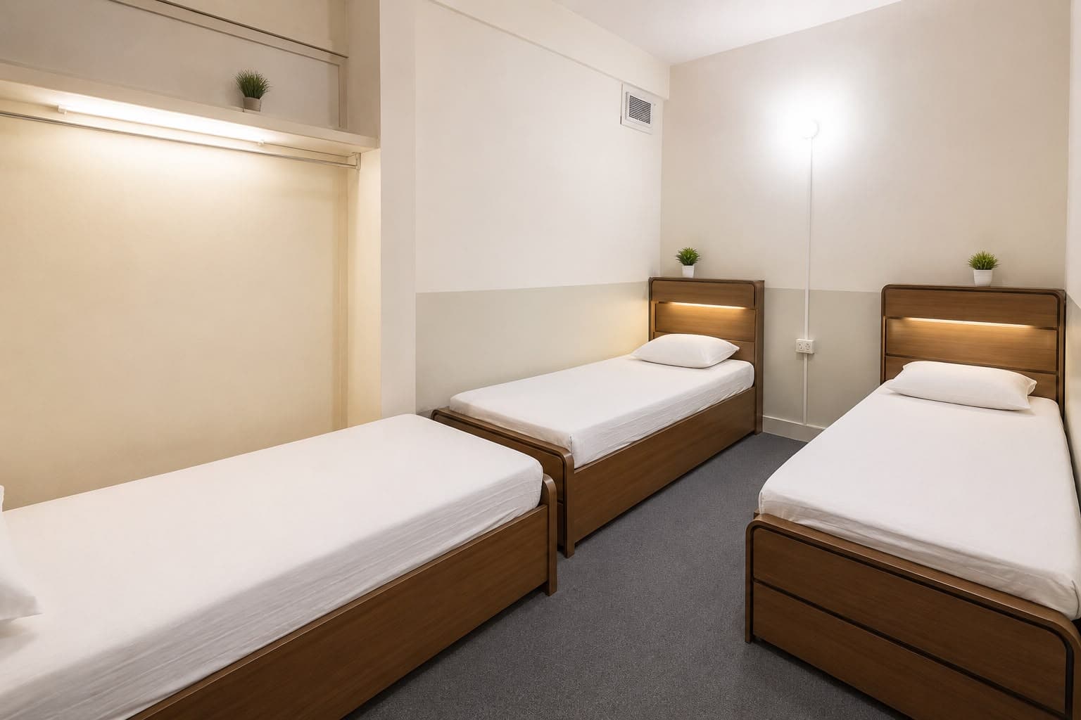comfortable living in our Three Seater VIP Luxury Room, designed for students and professionals. The room features comfortable beds, spacious cupboards, and a clean environment to ensure a pleasant and productive stay
